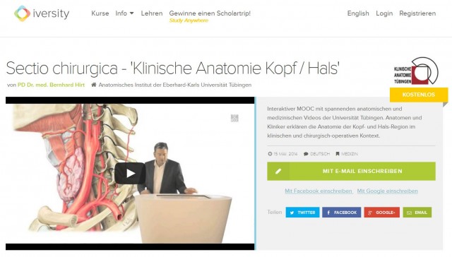 Kurs Sectio chirurgica - 'Klinische Anatomie Kopf/Hals' auf iversity.org
