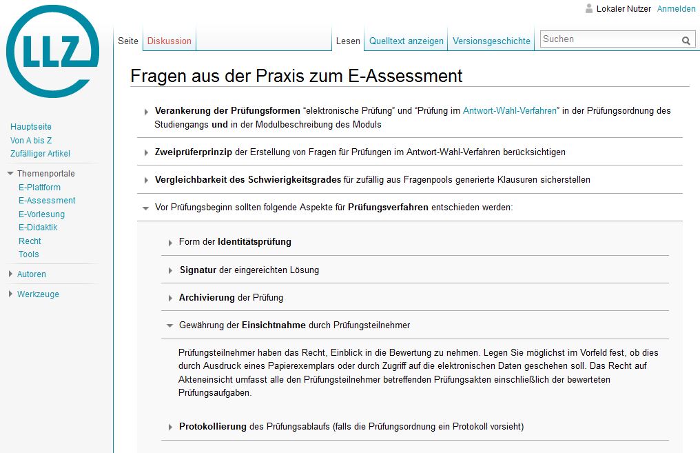 Fragen aus der Praxis zum E-Assessment im Wiki des @LLZ