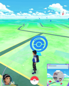 Screenshot: Spieler-Avatar befindet sich an einem Pokéstop